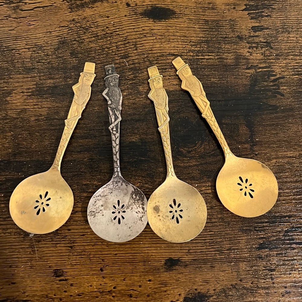 Vintage Metal Planters Mr. Peanut Gold and silver tone Advertising Spoons